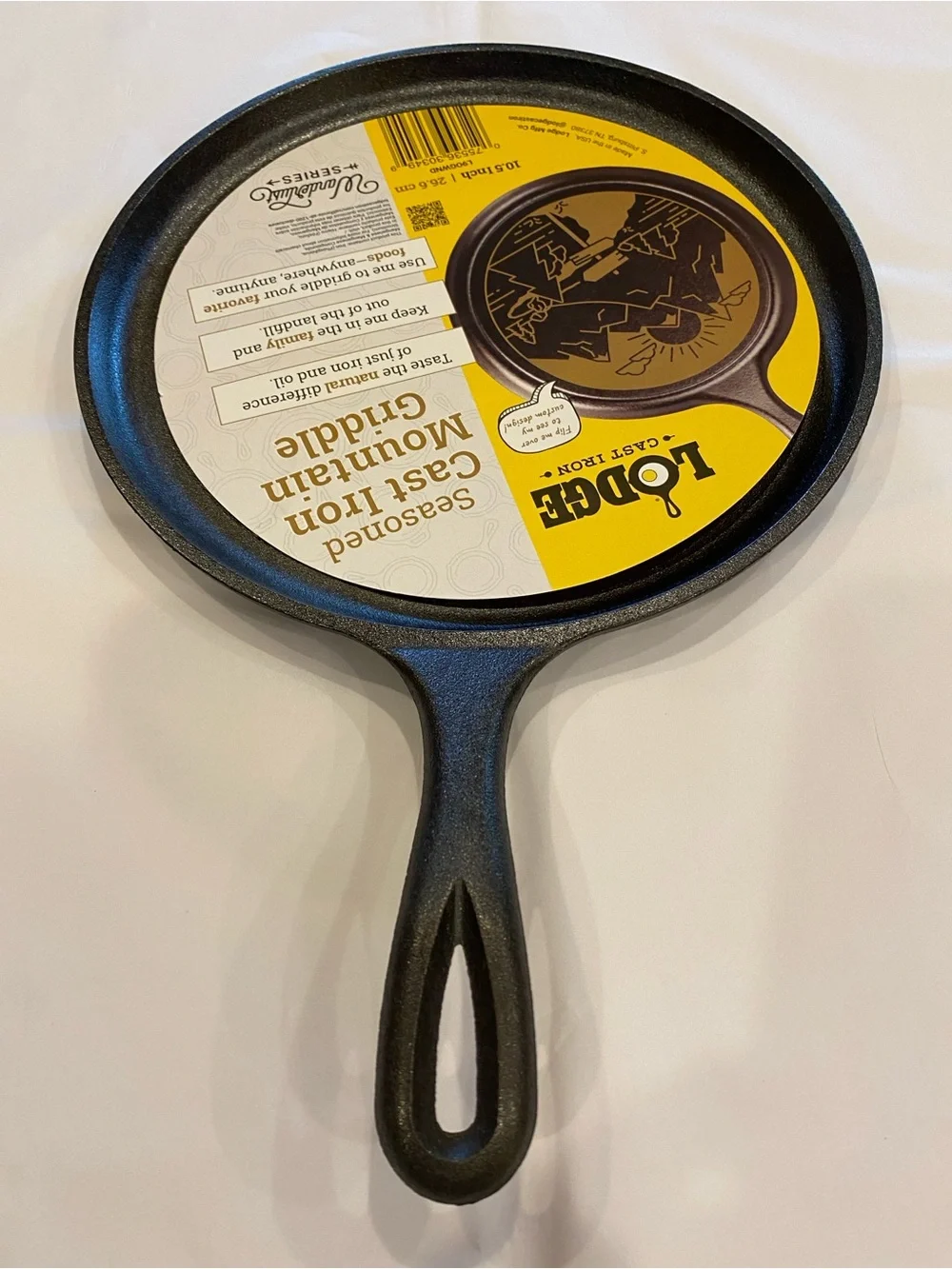 LODGE Seasoned Cast Iron Mountain Griddle 10.5”/ 26.6cm, New w/ Tag + Info Label